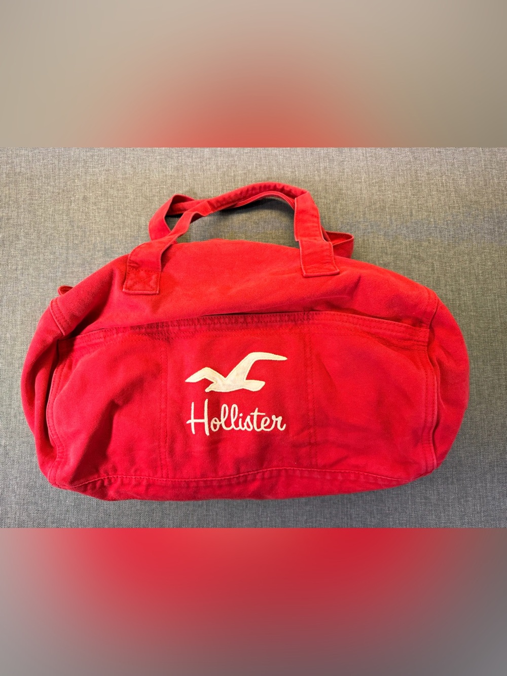 Hollister Bright Red Canvas Tote with White Logo